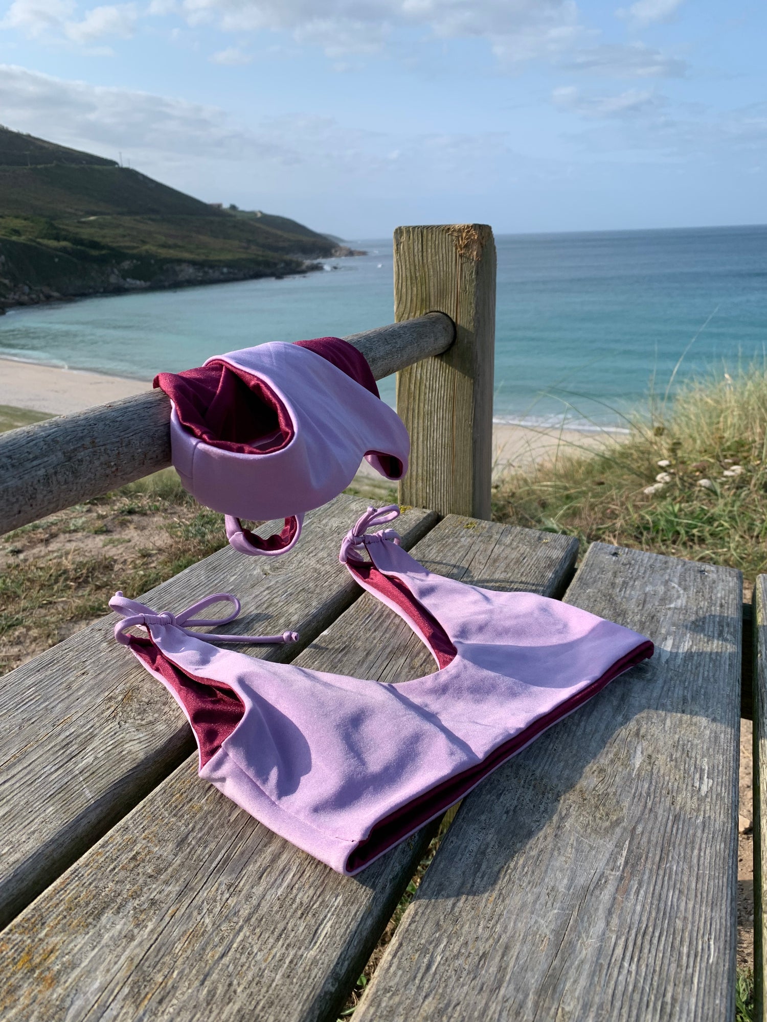 bikini sport Lila y granate reversible