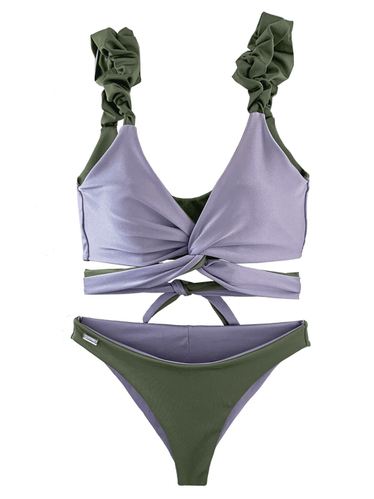 bikini lila y verde reversible multiposición