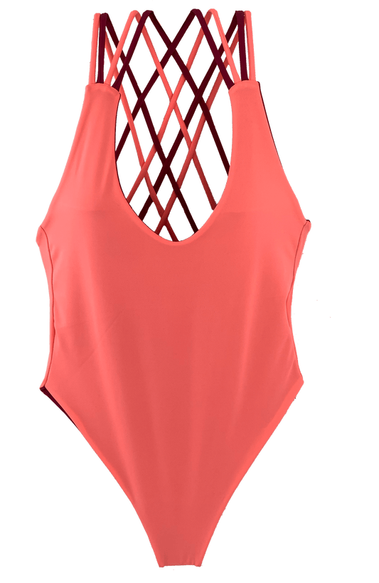 bañador entero naranja coral neon y frambuesa granate 2023 diseño elegante cómodo