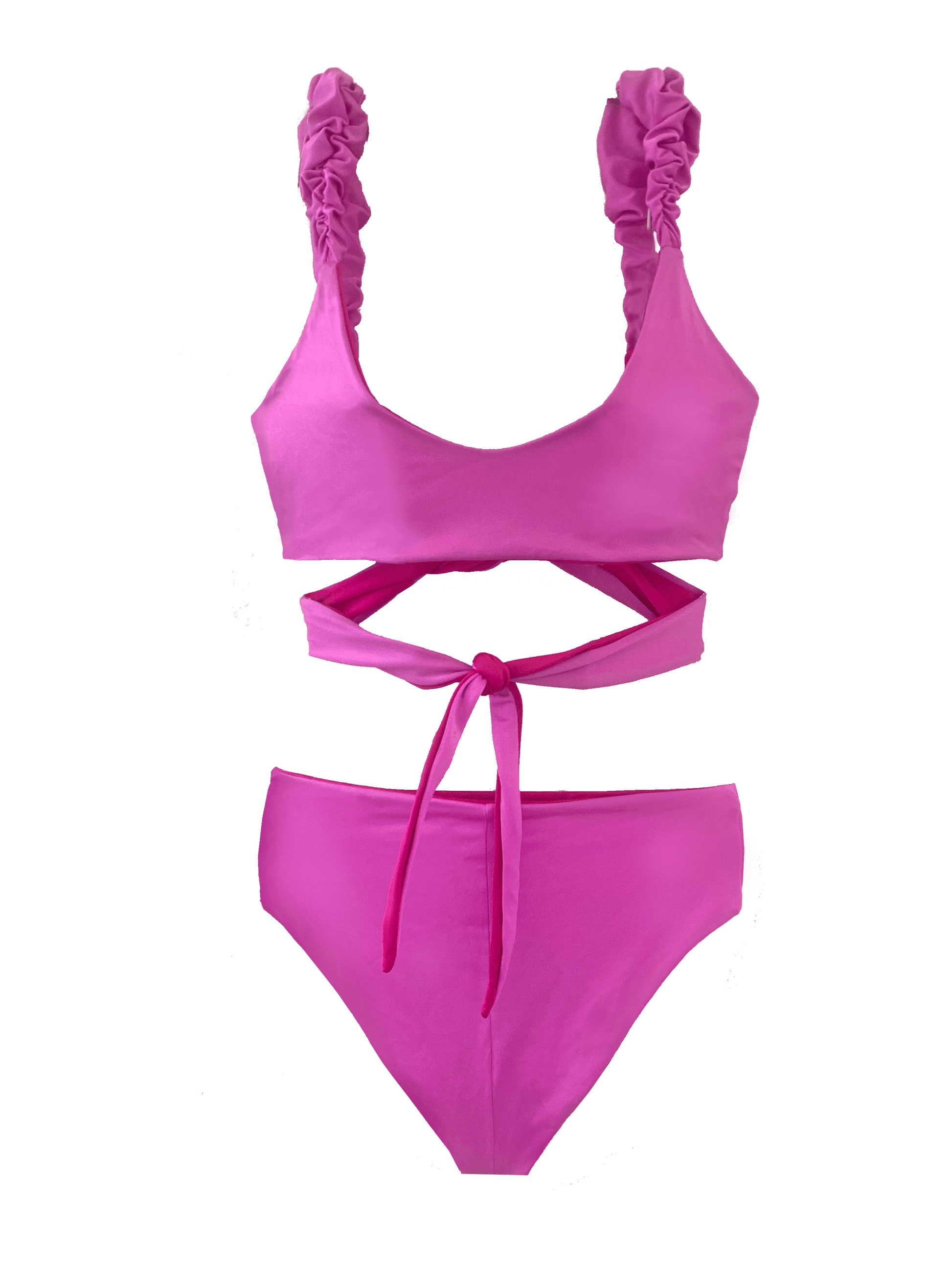 bikini rosa barbie multiposición tiro alto retro