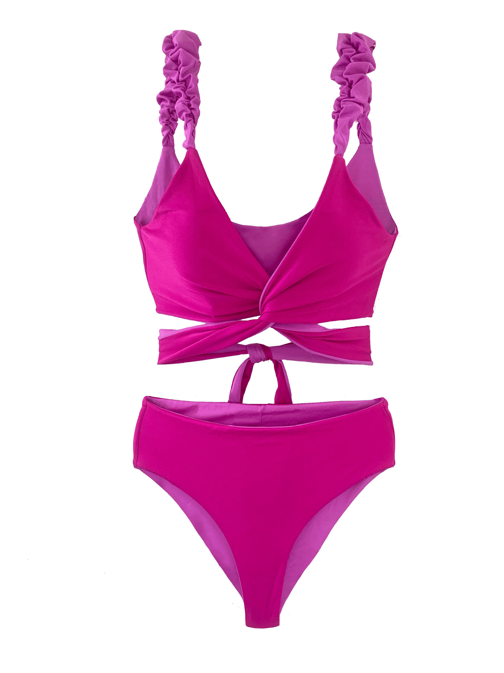bikini rosa barbie fucsia multiposición tiro alto retro