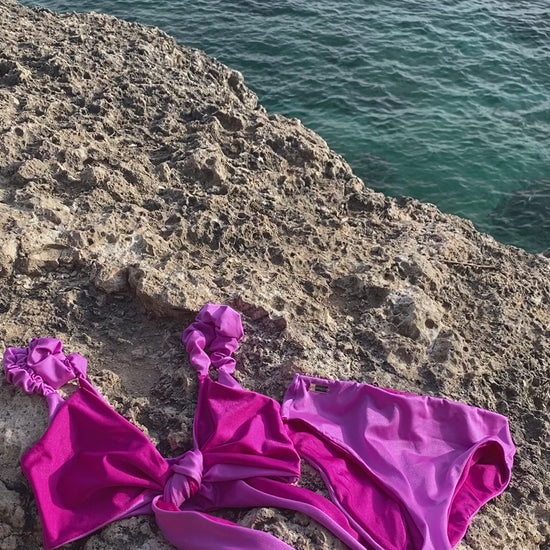 bikini rosa barbie multiposición tiro alto retro